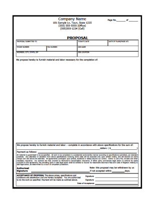 Contractor Bid Template Free Printable Documents