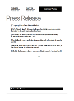 Web Launch Press Release