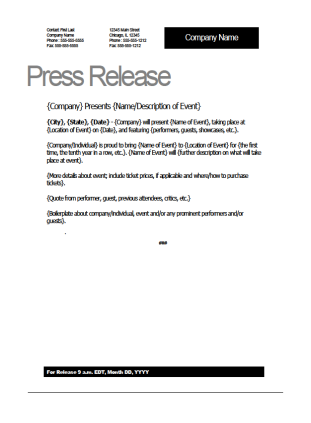 Event Press Release Template