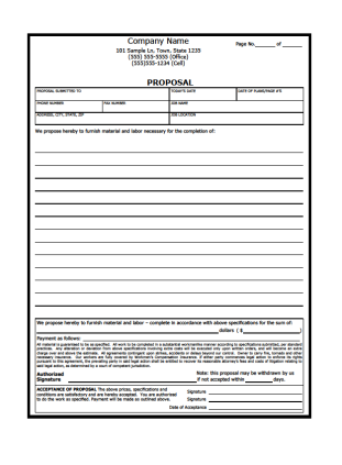 Lined Contractor Proposal