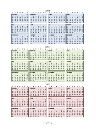 2010 thru 2012 Calendar