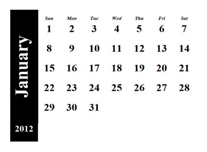 January 2012 Calendar