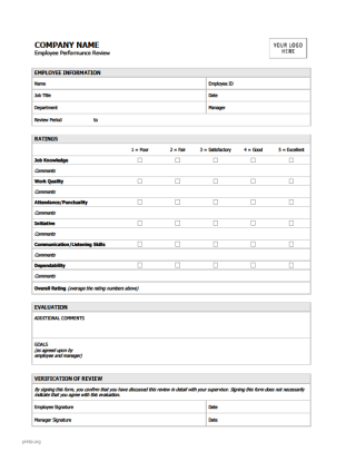 Employee Performance Review Form