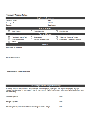 Employee Warning Notice