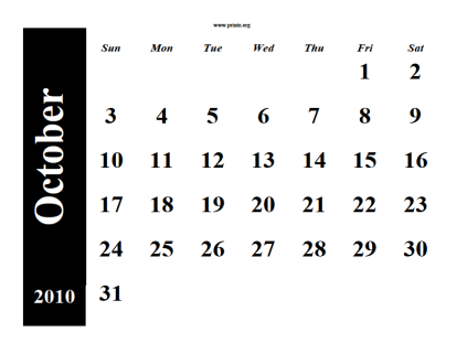 October 2010 Calendar