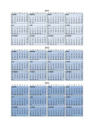 2011 thru 2013 Calendar