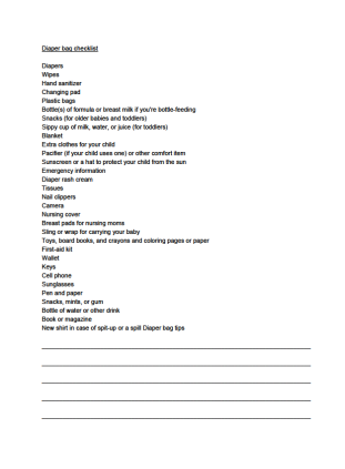Diaper Bag Checklist