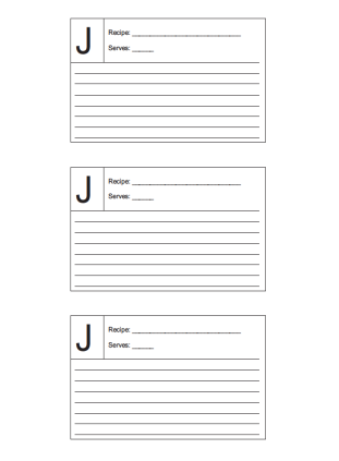 Recipe Card 3x5 Lined Lettered J