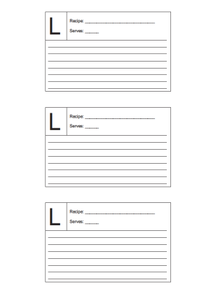 Recipe Card 3x5 Lined Lettered L
