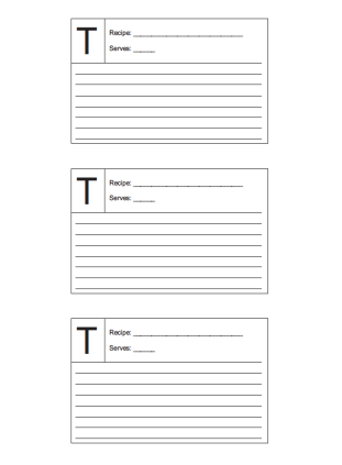 Recipe Card 3x5 Lined Lettered T