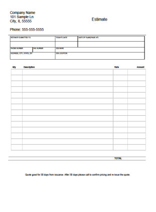Contractor Lined Estimate Template