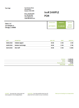 Designer Invoice in Olive