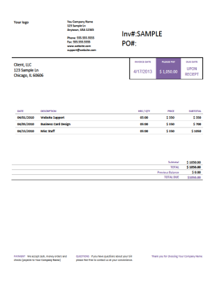 Designer Invoice in Purple