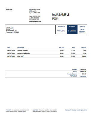 Dark Blue Designer Invoice