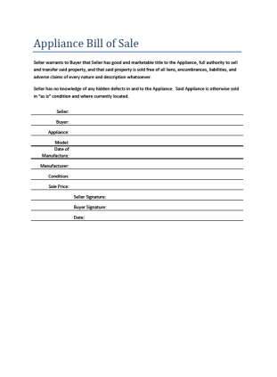 Appliance Bill of Sale