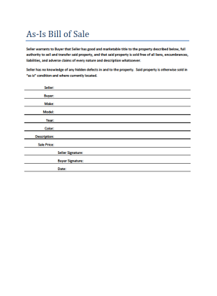 As Is Bill of Sale