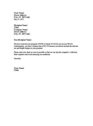 Letter of Underpayment